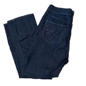 NYDJ - Womens Size: 12P Dark Wash Blue Denim Floral Embroidered Pocket Jeans